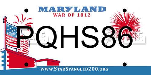 PQHS86 Maryland License Plate