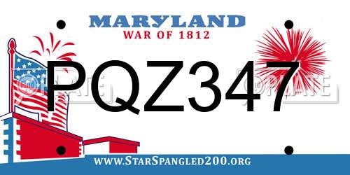 PQZ347 Maryland License Plate