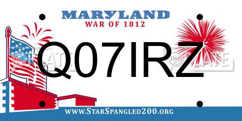 Q07IRZ Maryland License Plate