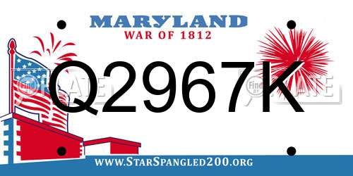 Q2967K Maryland License Plate