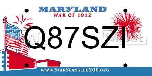 Q87SZI Maryland License Plate