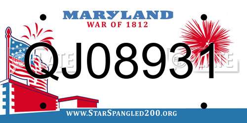 QJ08931 Maryland License Plate
