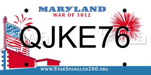 QJKE76 Maryland License Plate