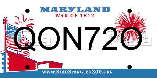 QON72O Maryland License Plate