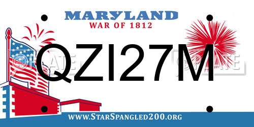 QZI27M Maryland License Plate