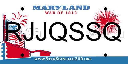 RJJQSSQ Maryland License Plate