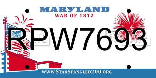 RPW7693 Maryland License Plate