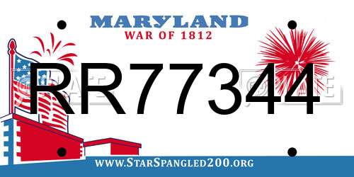 RR77344 Maryland License Plate