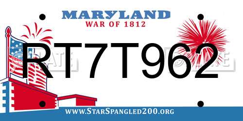 RT7T962 Maryland License Plate