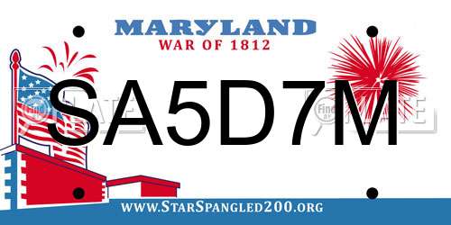 SA5D7M Maryland License Plate