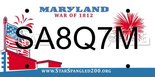 SA8Q7M Maryland License Plate