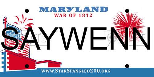 SAYWENN Maryland License Plate