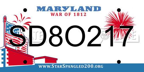 SD8O217 Maryland License Plate
