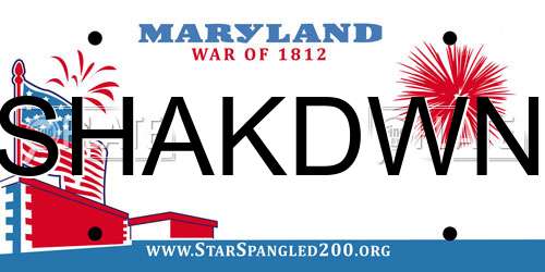 SHAKDWN Maryland License Plate