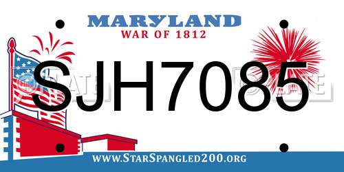 SJH7085 Maryland License Plate