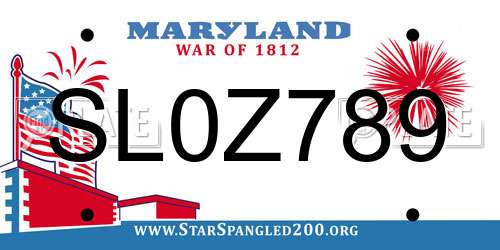 SL0Z789 Maryland License Plate