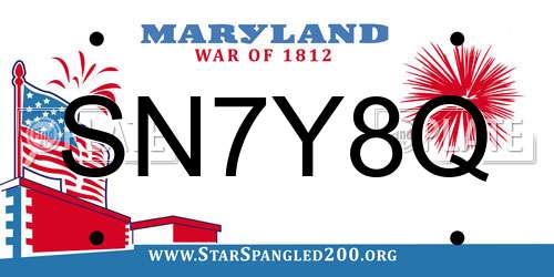 SN7Y8Q Maryland License Plate