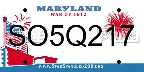 SO5Q217 Maryland License Plate