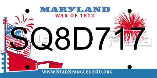 SQ8D717 Maryland License Plate