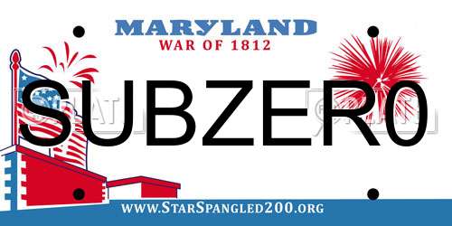 SUBZER0 Maryland License Plate