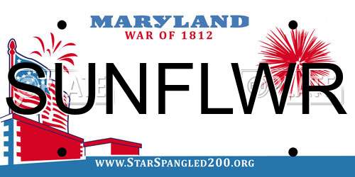 SUNFLWR Maryland License Plate