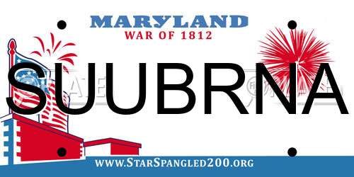 SUUBRNA Maryland License Plate