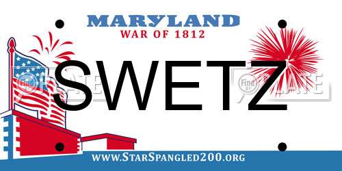 SWETZ Maryland License Plate