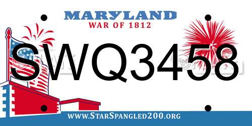 SWQ3458 Maryland License Plate