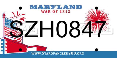 SZH0847 Maryland License Plate