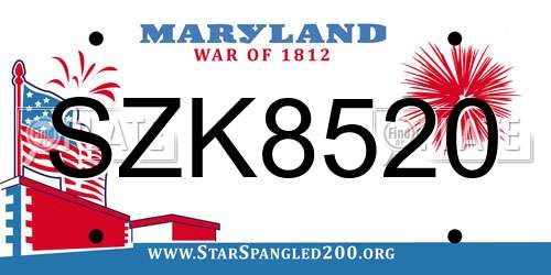SZK8520 Maryland License Plate