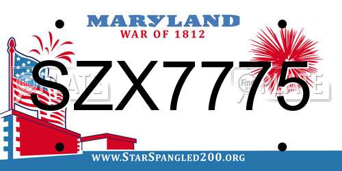 SZX7775 Maryland License Plate