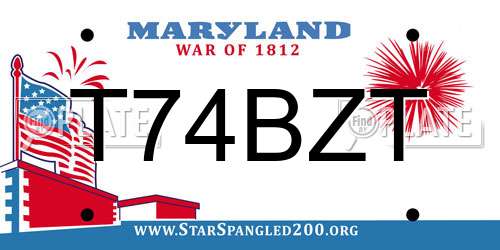 T74BZT Maryland License Plate