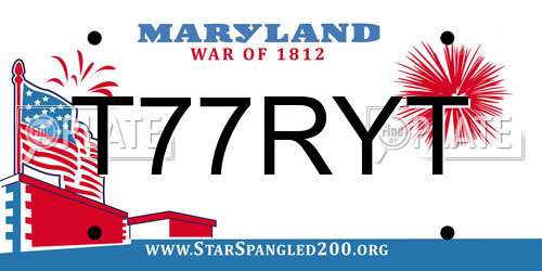 T77RYT Maryland License Plate