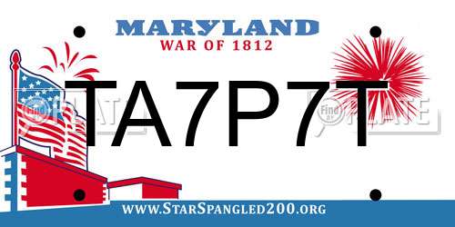 TA7P7T Maryland License Plate