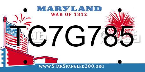 TC7G785 Maryland License Plate
