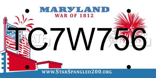 TC7W756 Maryland License Plate