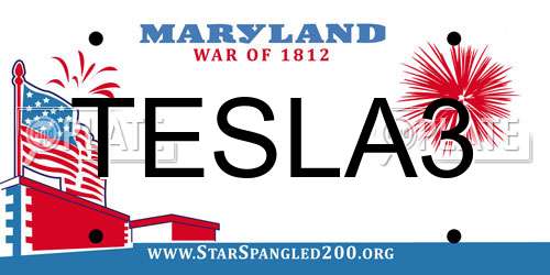 TESLA3 Maryland License Plate