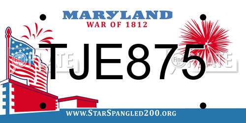 TJE875 Maryland License Plate