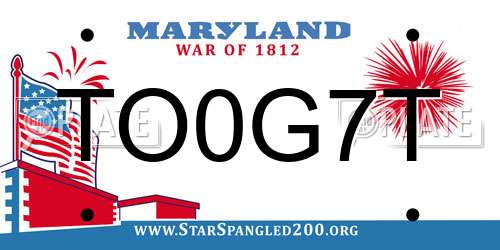 TO0G7T Maryland License Plate