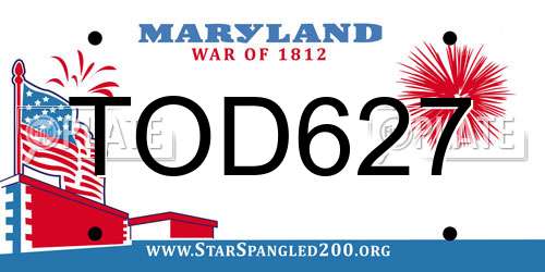 TOD627 Maryland License Plate