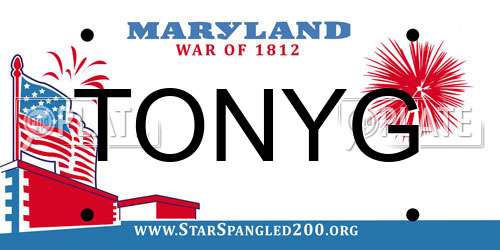 TONYG Maryland License Plate