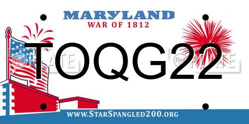 TOQG22 Maryland License Plate