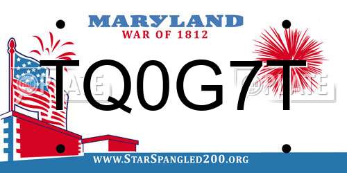 TQ0G7T Maryland License Plate