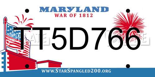 TT5D766 Maryland License Plate