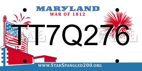 TT7Q276 Maryland License Plate