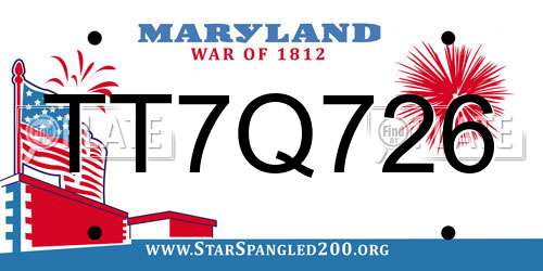 TT7Q726 Maryland License Plate