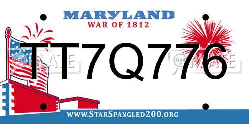 TT7Q776 Maryland License Plate