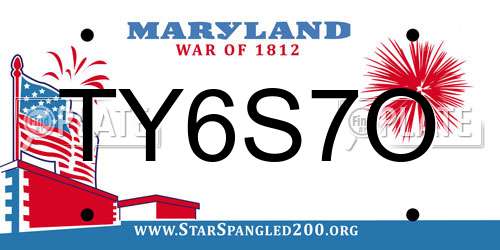TY6S7O Maryland License Plate