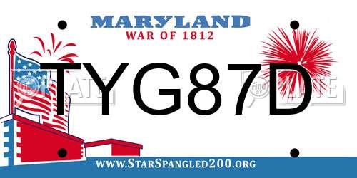 TYG87D Maryland License Plate