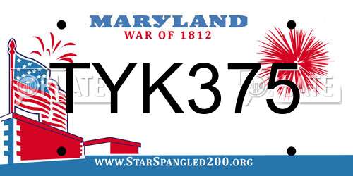 TYK375 Maryland License Plate